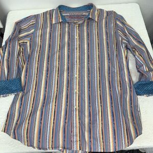 Robert Graham Shirt 2XL Vibrant Striped Button Up Geometric Flip Cuff Sateen XXL